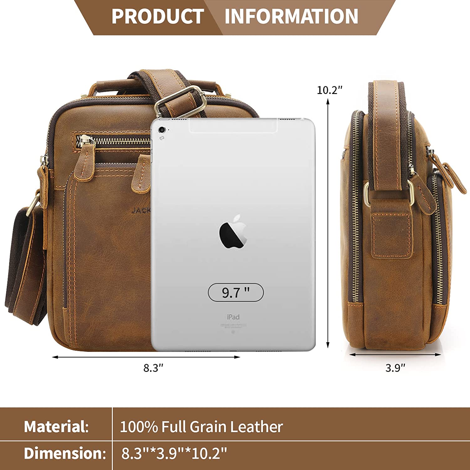 Jack&Chris Leather Messenger Bag for Men, Man Purse Crossbody Bags for Work Business - Image 2